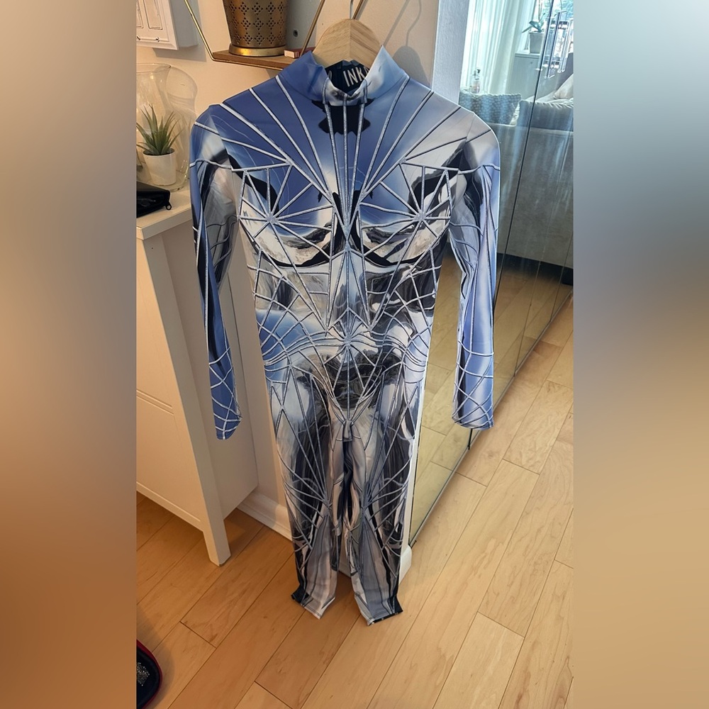 Geometric Blue and Gray Jumpsuit - Picture 3 of 4